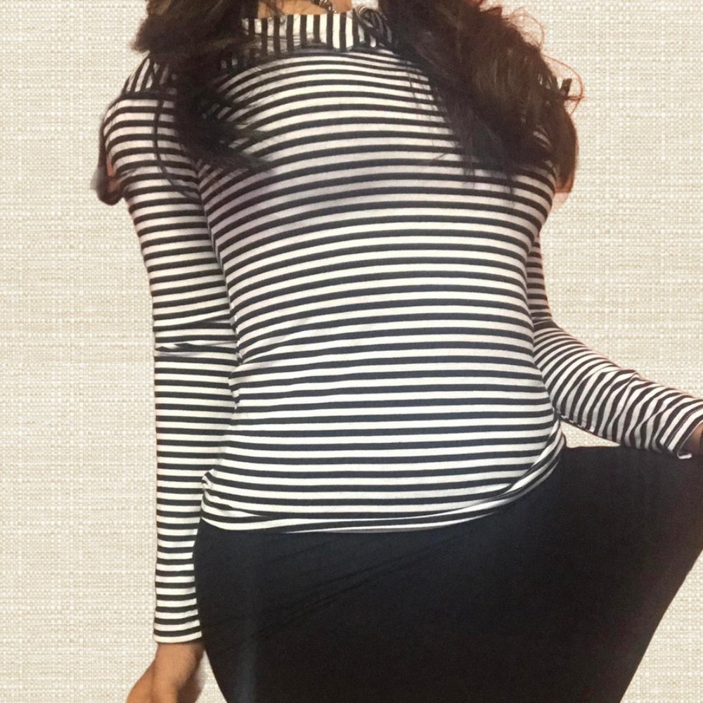 Black and White Striped Ruffle Shirt
